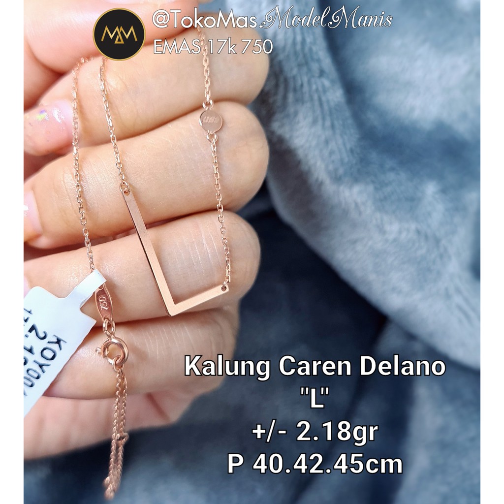 Kalung Carendelano ubs inisial "L" emas rosegold 750 kadar 17k