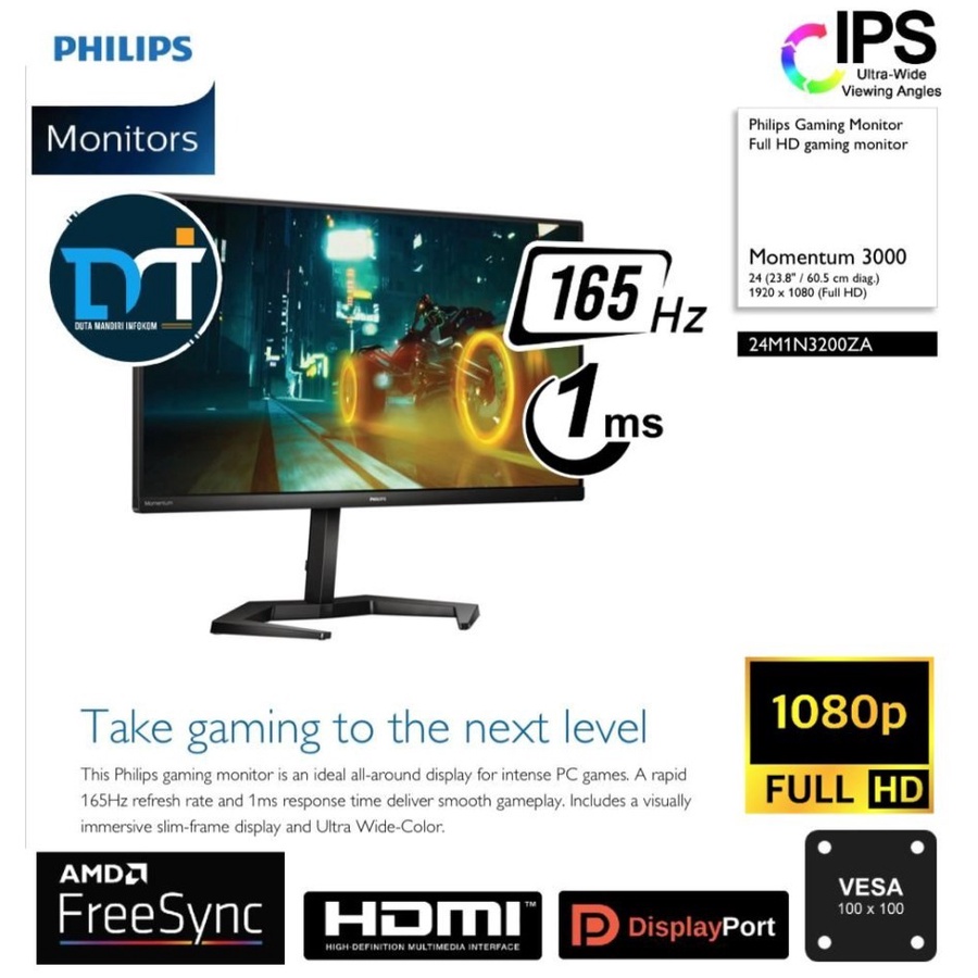Monitor LED Philips 24M1N3200 24&quot; IPS 1080p 165Hz HDMi DP Ergonomic