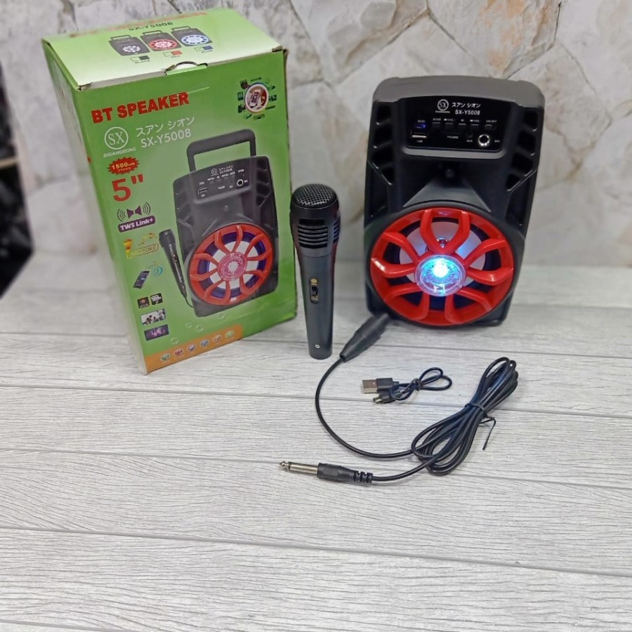 COD SPEAKER BLUETOOTH 5 INCH SX-5008 PLUS MIC KARAOKE X-BASS//SALON AKTIF X-BASS//SPEAKER KARAOKE