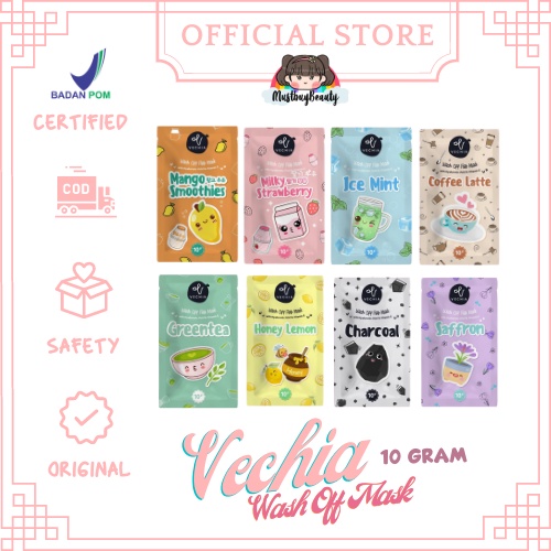 (BPOM) MASKER ORGANIK WASH OFF MASK BY VECHIA BPOM/VECHIA WASH OFF MASK 10 gram/MASKER WAJAH BILAS V