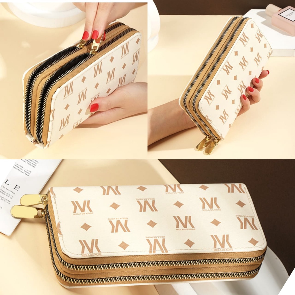 DOMPET PANJANG WANITA 2 RESLETING KULIT PREMIUM ALLSKY WA313C3 TALI KARTU KOREA MURAH BRANDED