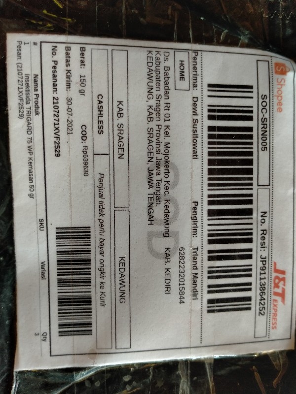 Insektisida Trigard 75 Wp Kemasan 50 Gr