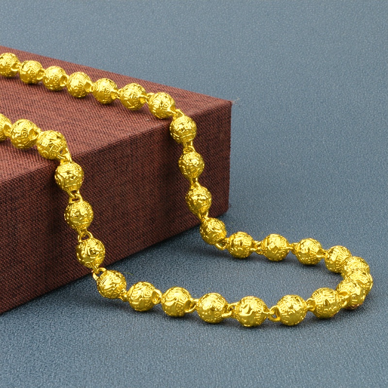 Kalung Emas Asli Kadar 375 Hias Manik-Manik Gaya Retro Untuk Pria