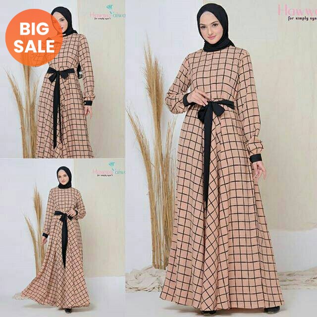 FAIRA By HAWWA AIWA, DRESS GAMIS Pakaian Baju Busana Wanita Muslim Muslimah Motif Kotak POLA UMBRELL