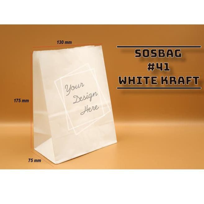 

✺O8 PAPER BAG - KODE 41 - WHITE KRAFT - KANTONG KERTAS KENTANG ROTI - 100 PCS ❇ ➱