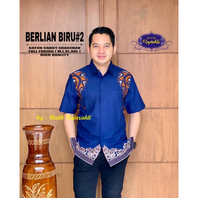 Batik Modern BERLIAN BIRU Lapis Furing Katun Halus Sragenan Size M-XXL High Quality