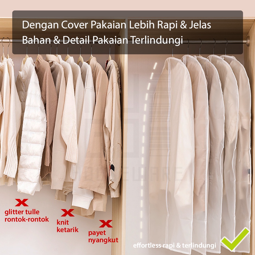 HUGO Cover Baju Resleting Anti Debu Anti Air Cover Pakaian Jas Gaun Gantungan Cover Baju PEVA