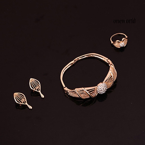 OW@ Princess Sweet Jewelry Set KC Gold Plated Hollow Necklace Bangle Ring Earring