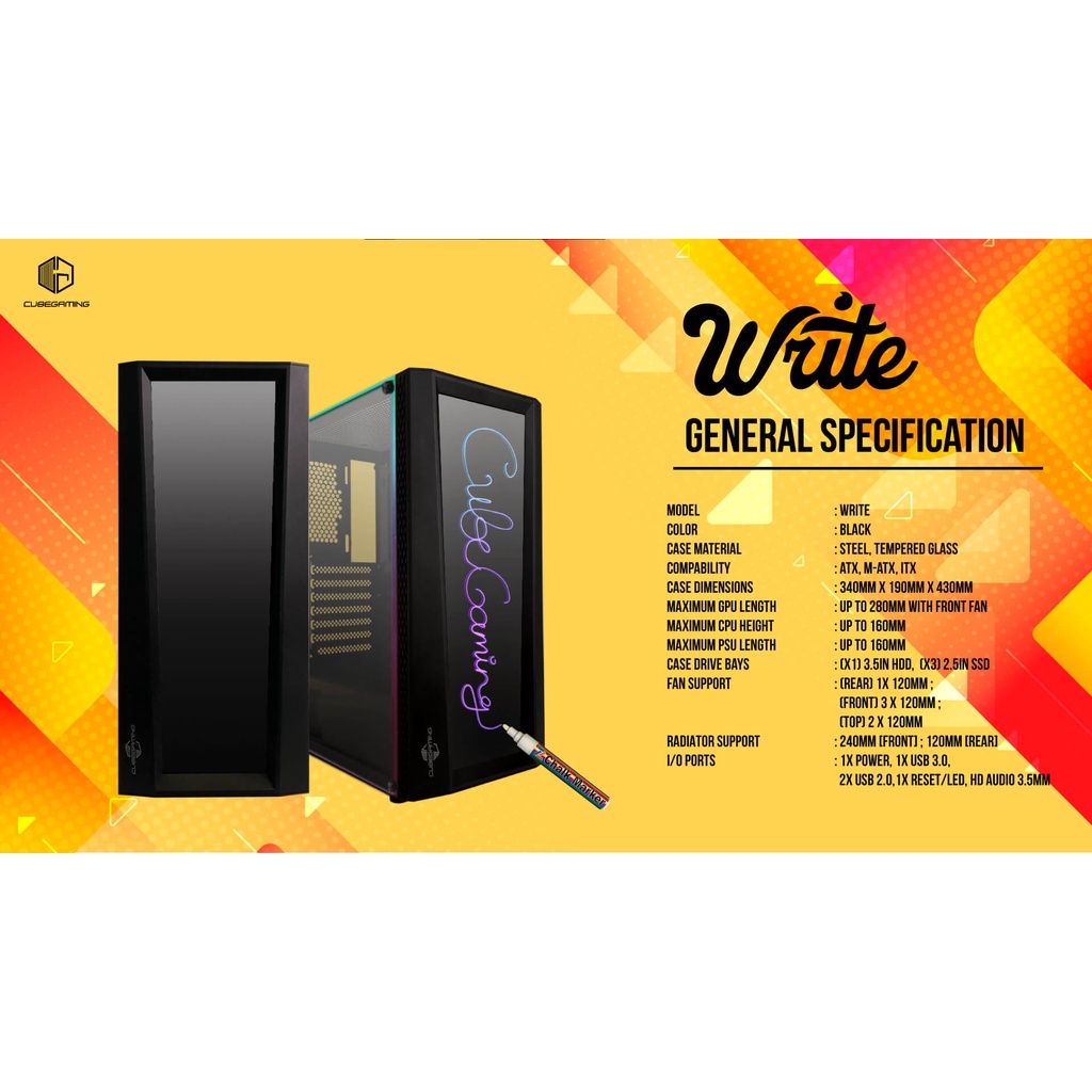 Cube Gaming Write Tempered Glass Casing PC