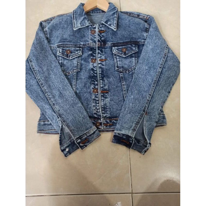 BISA COD JAKET JEANS TEBAL DISTRO SNOW BLUE