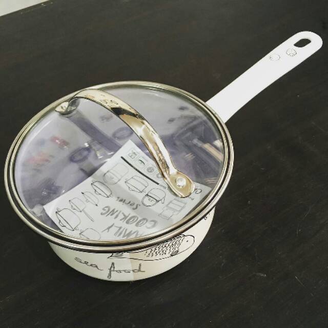 Saucepan 16cm chefina enamel/ panci susu tutup kaca