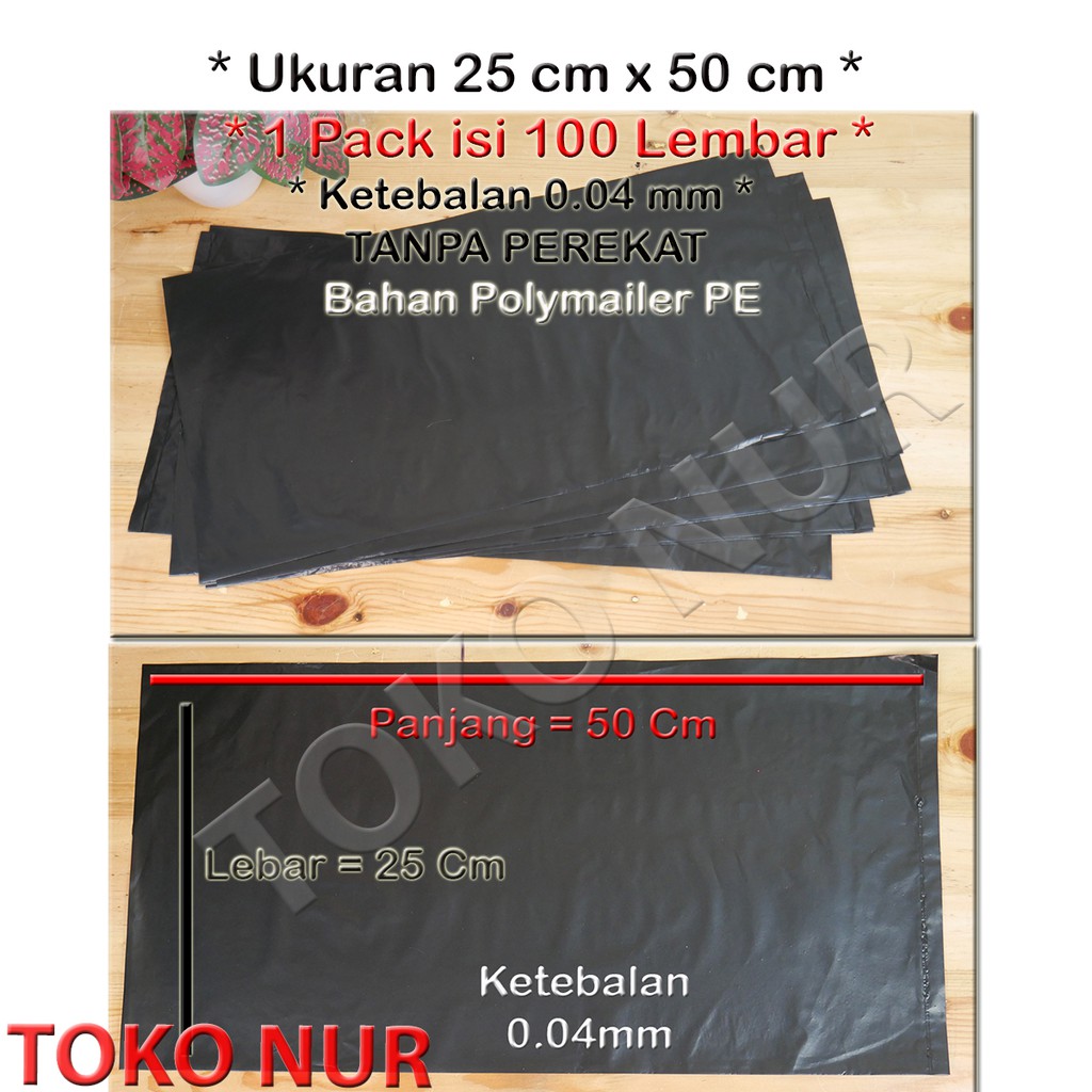 Kantong Plastik packing olshop ukuran 25cm x 50cm TANPA perekat seal