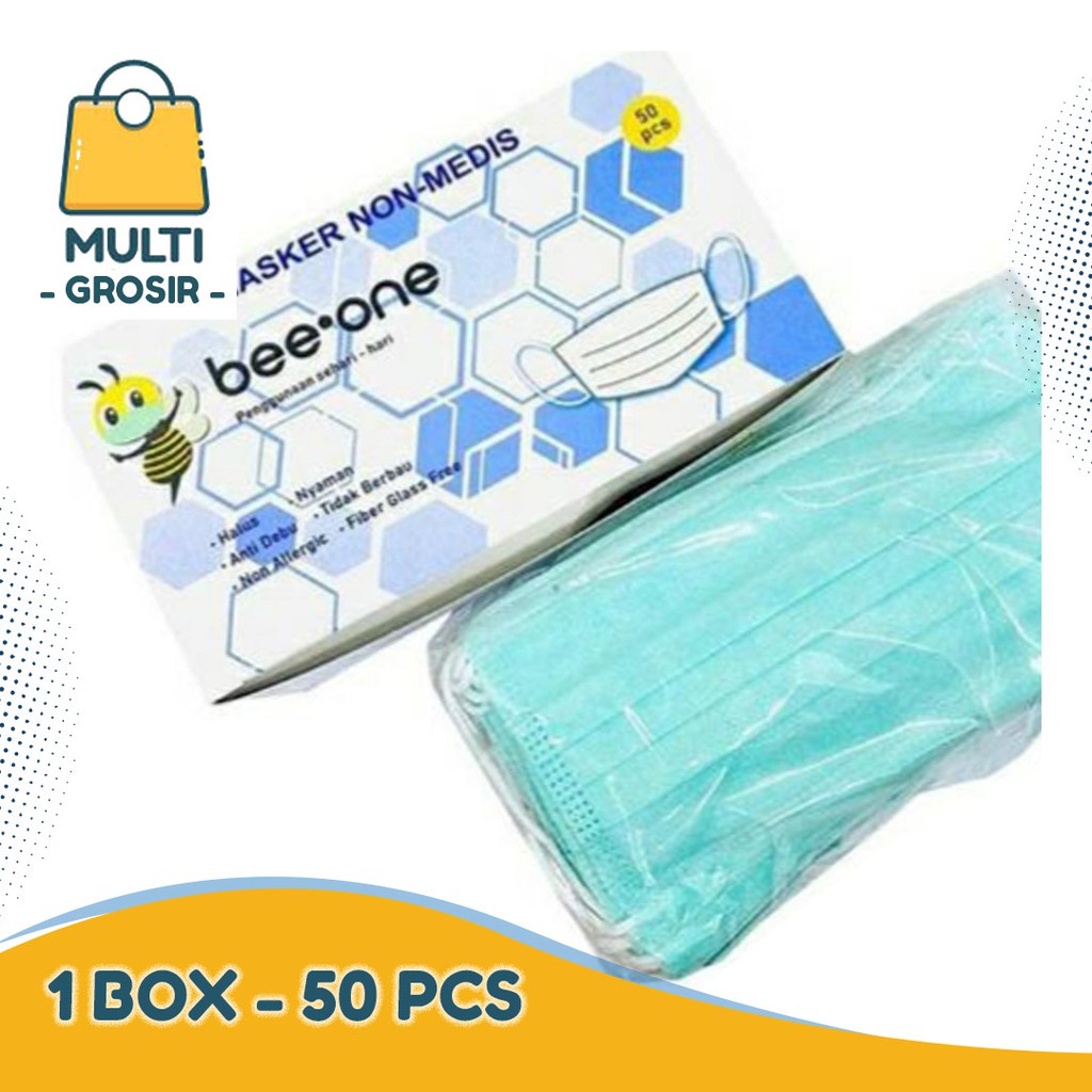 GROSIR Masker Earloop 3Ply 50 Pcs Bee One| Masker Non Medis Warna Hijau | Multistore Grosir