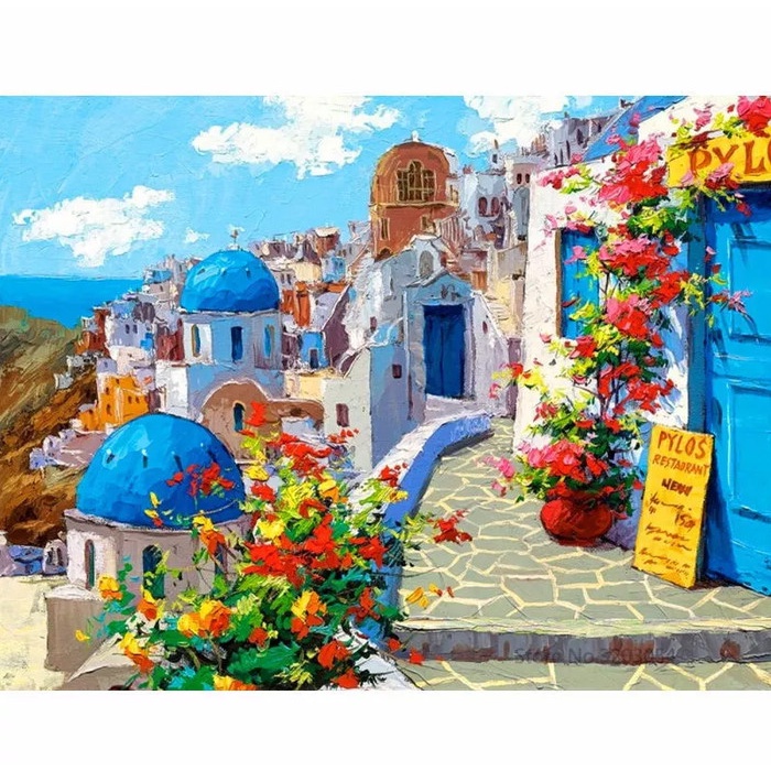 

(TERLARIS) DIY Painting Paint By Numbers Canvas Lukis Santorini 40*50 - No Frame