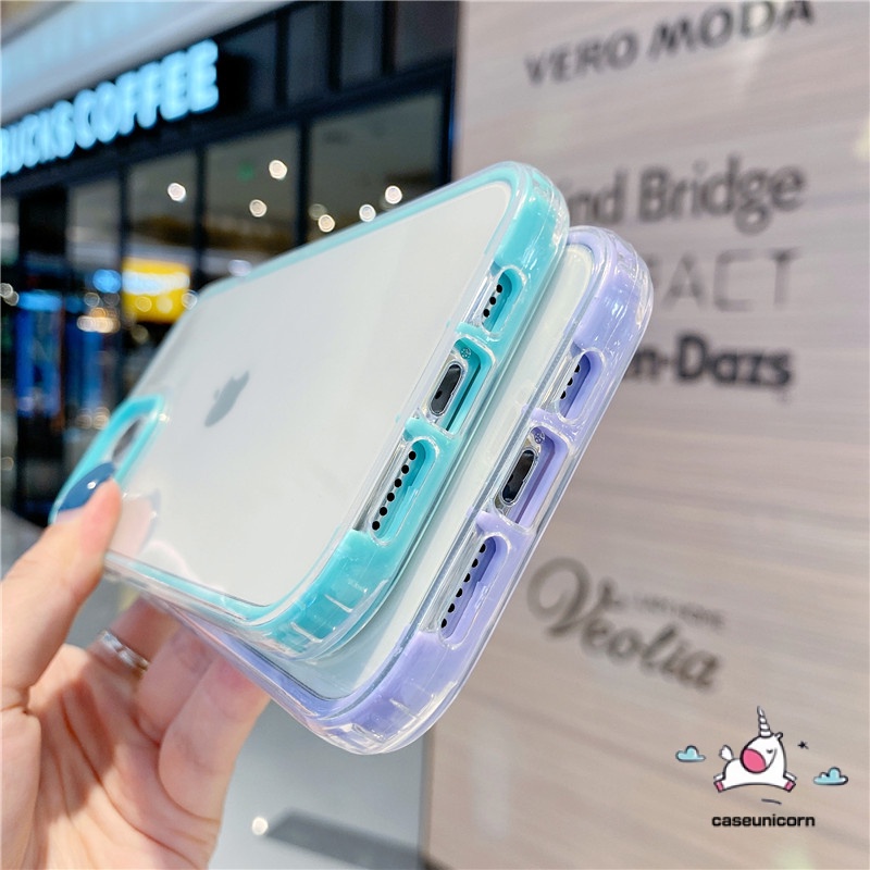 3 In 1 Soft Case Tpu Transparan Shockproof Anti Jatuh Warna Permen Untuk Iphone 11 12 13 Pro Max 7 8 Plus X Xr Xs Max Se 2020