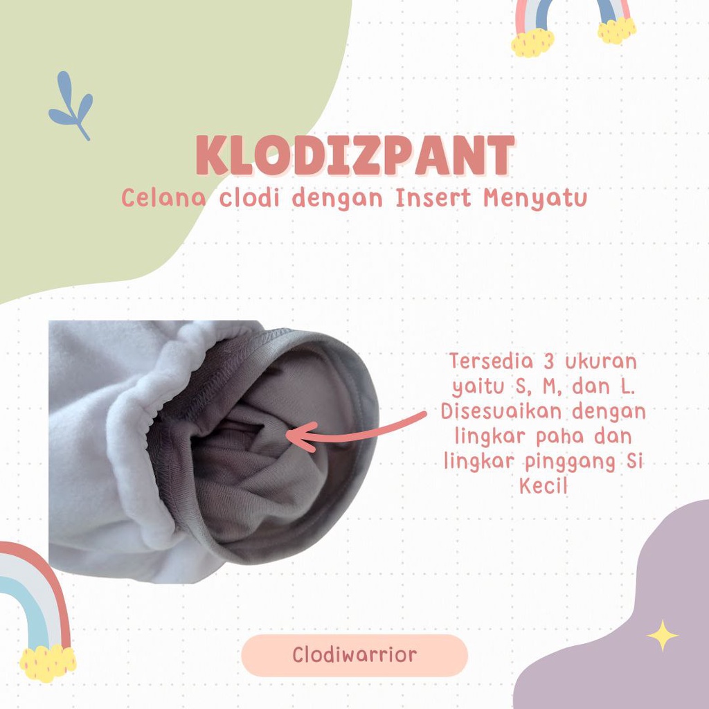 Klodiz Pant Clodi Insert Celana Menyatu Siap Pakai Popok Kain Cuci Ulang Ukuran K/S BB 5-11 kg