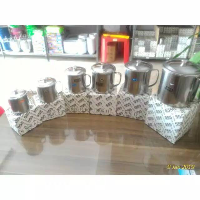 GELAS STAINLESS STEEL / MUG STAINLESS STEEL PAKAI TUTUP 9 cm