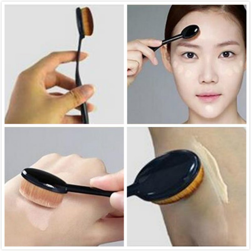 Kuas Oval Foundation Brush Make Up Gagang Hitam Mini Murah