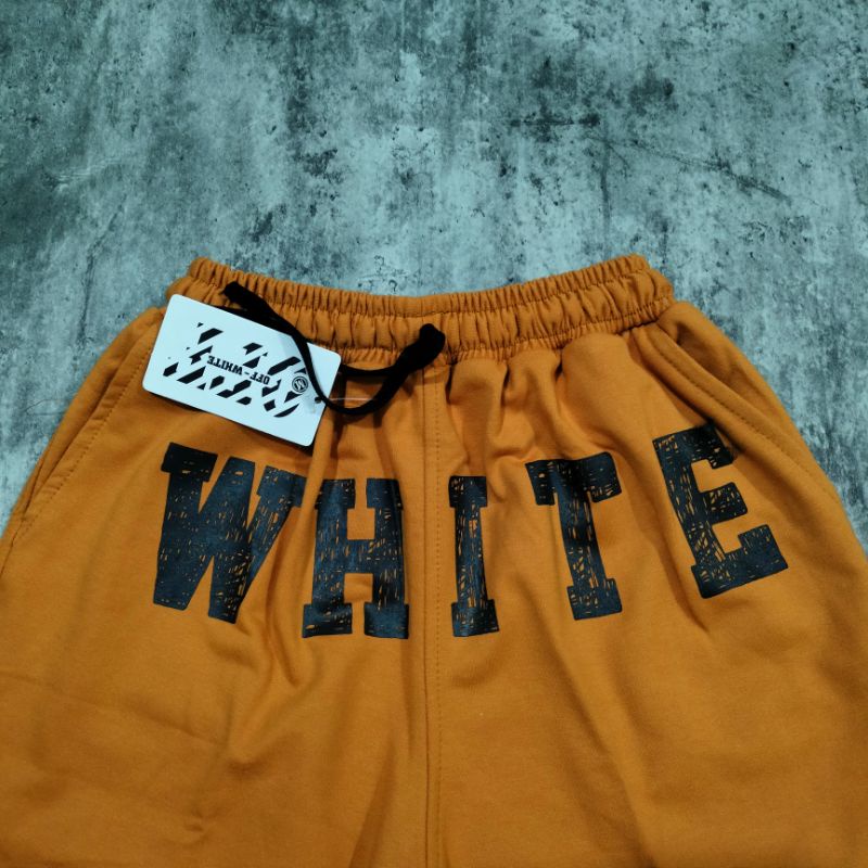 READY!!! SHORT PANTS / CELANA PENDEK OFF WHITE SKRIP YELLOW PREMIUM HIGHT QUALITY