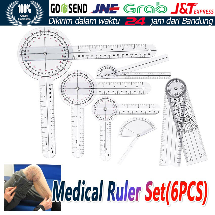 ISI 6PCS Alat Ukur Goniometer Fisioterapi Penggaris Tulang Sendi Jari Spinal Sudut Medical Ruler