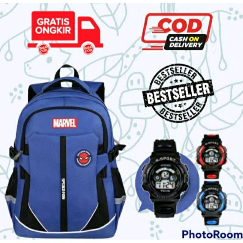 Paket 2in1 Tas Ransel Anak Sekolah SD SMP /Ransel Marvel / Ransel SQuidgame