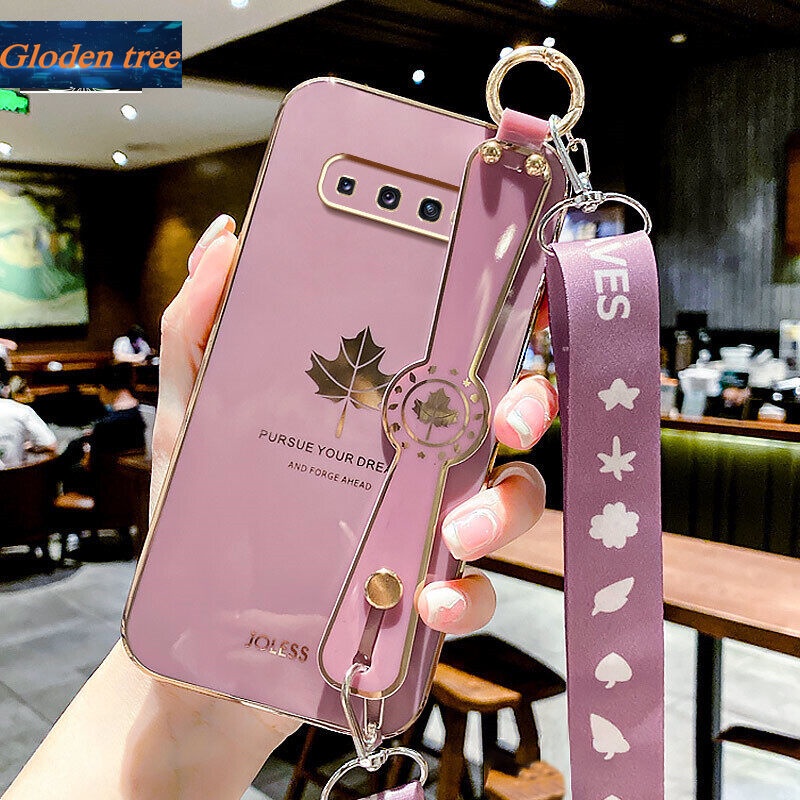 Case Motif Daun Maple Dengan lanyard Untuk Samsung Galaxy S10 Plus