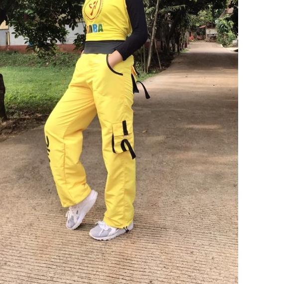 ✺ Celana Senam Olahraga Zumba Kuning List Hitam Cargo / Celana Training Fitness Cycling Running Gym 