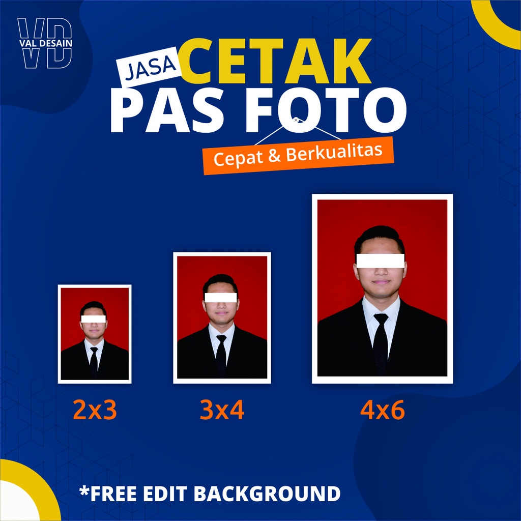 Jasa Cetak Pas Foto 2x3 3x4 4x6 - Glossy - Free Edit Background