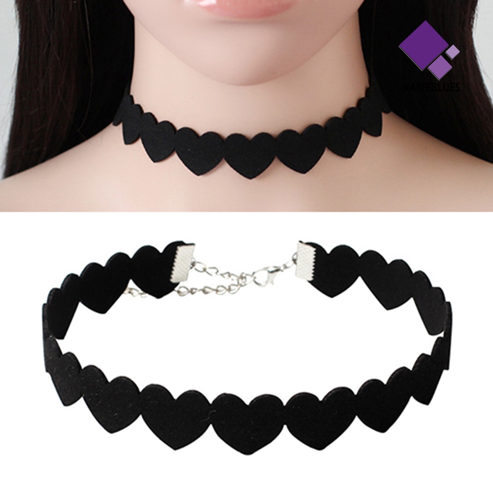 Kalung Choker Bahan Velvet Warna Hitam Aksen Hati Untuk Wanita