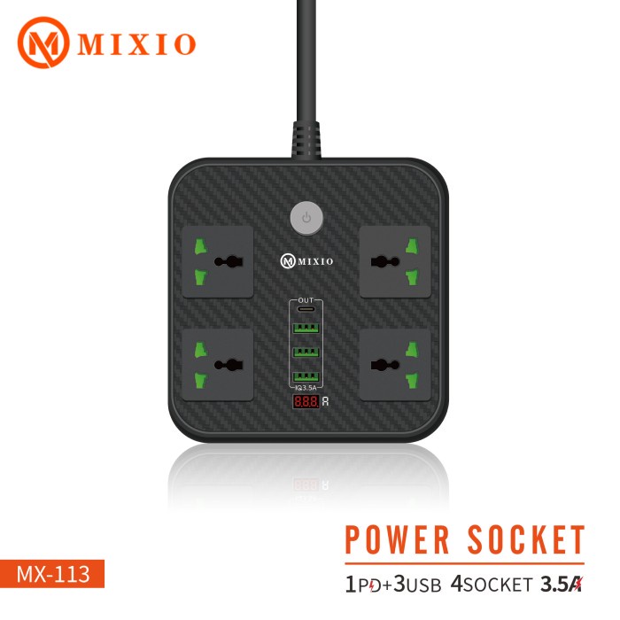 MIXIO 3.5A Power Socket Charger MX-113 1PD+3 USB+4 Socket