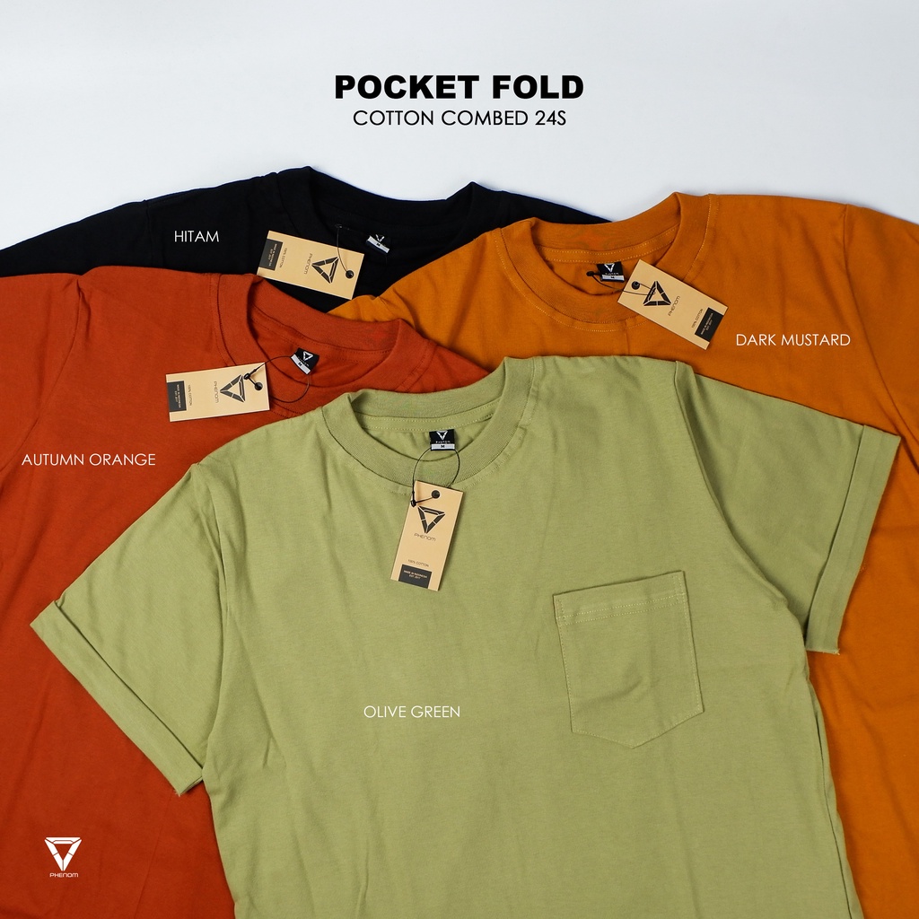 Kaos Polos Pocket Fold Cotton Lengan Pendek Pria/Wanita Phenom