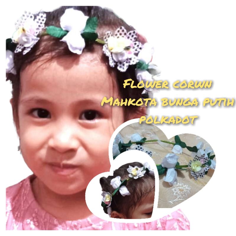 Flowercrown//Mahkota Bunga Putih Fullkadot//Bando Bunga Dewasa Dan Anak Anak