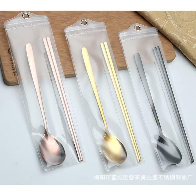 New reales Sumpit Set Sendok Stainless Steel