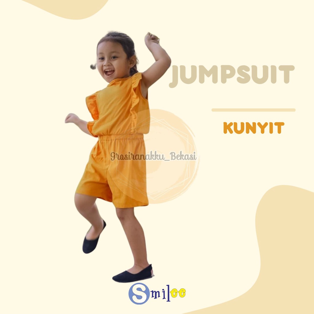 Jumpsuit Anak Smilee Nada Polos Warna Kuning Kunyit Size 1-5Thn