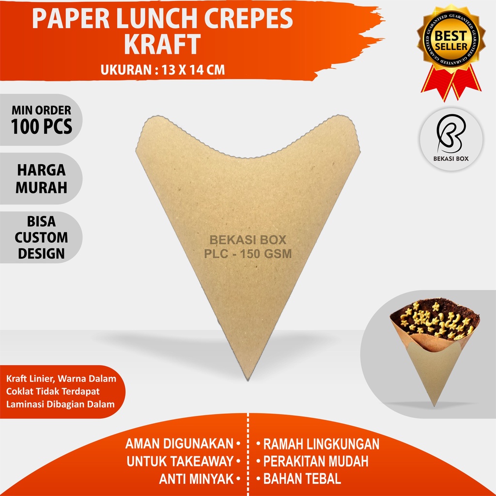 PAPER LUNCH CREPES KRAFT (COKLAT)  / TEMPAT MAKAN CREPES / KEMASAN CREPES