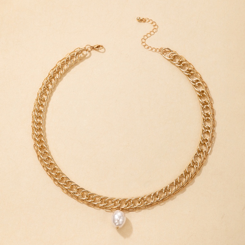 Set Kalung Rantai Banyak Lapis Aksen Mutiara Tebal Gaya hip hop punk