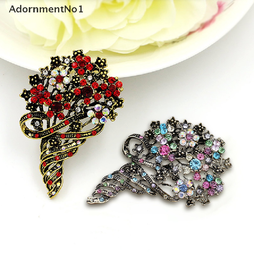 (AdornmentNo1) Bros / Pin Gaya Vintage Aksen Kristal + Berlian Imitasi Untuk Perhiasan Wanita / Pesta / Hadiah