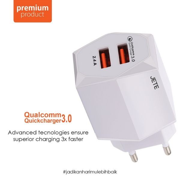 Batok Charger C8 Series Jete Dykie Dual Output Qualcomm Quick Charge 3.0