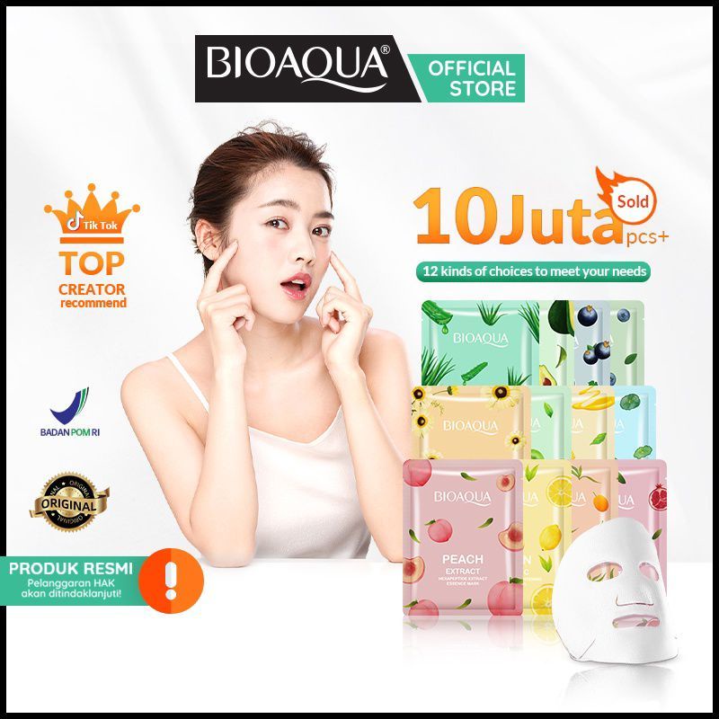 BPOM BIOAQUA Sheet Mask Essence Face Mask 25g/pcs Brightening Moisturizing