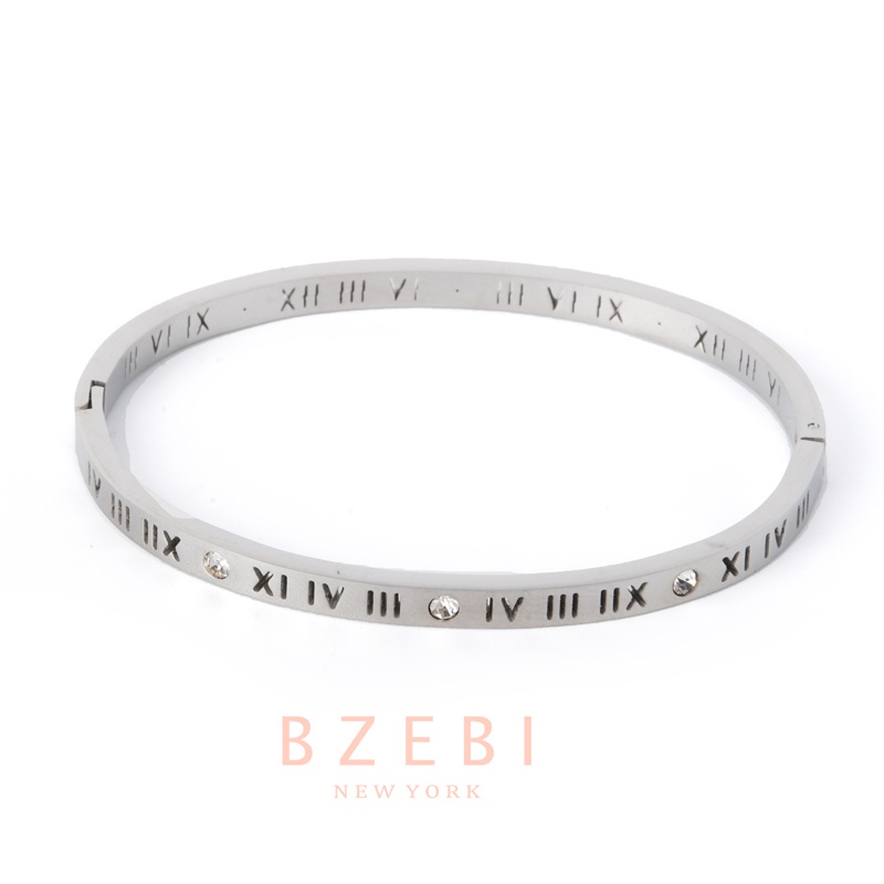 Bzebi Gelang Bangle Titanium Steel Hias Berlian Imitasi Warna Rose Gold / Silver 993