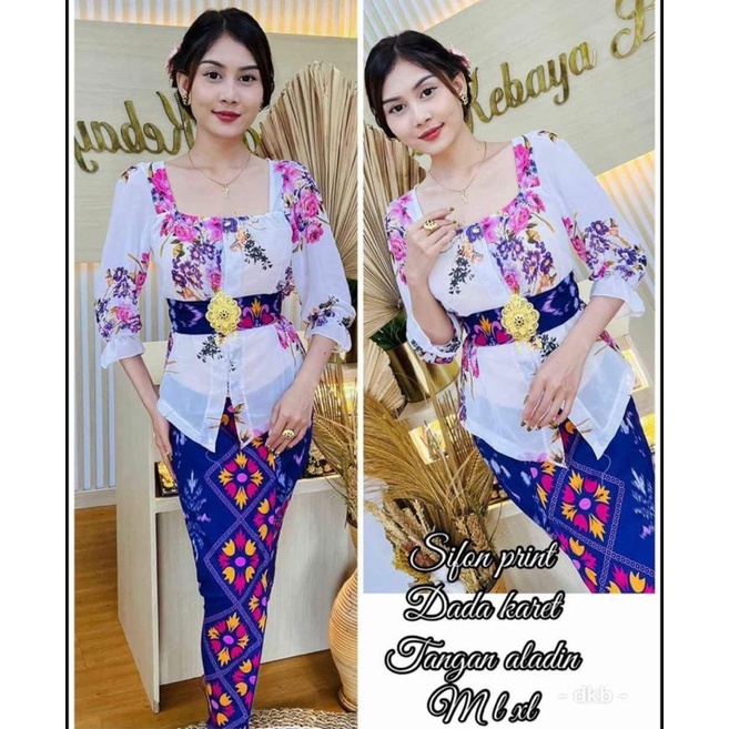 Kebaya sifon print kerut dada/kebaya sifon print tangan kerut/kebaya bali/kebaya modern