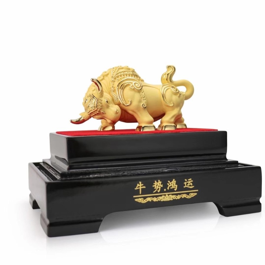 Pajangan Patung Shio Kerbau Lapis Emas 24k Patung Shio Kerbau S