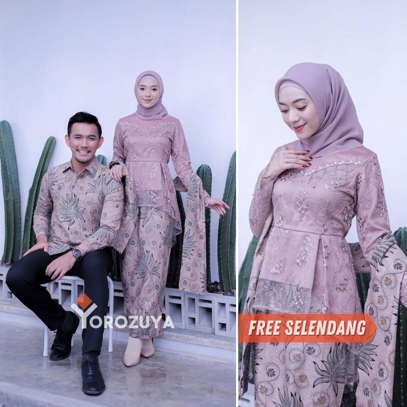 Baju Tunangan Couple Pasangan Kebaya Terbaru 2022 Modern Set Couple Anesya Brown