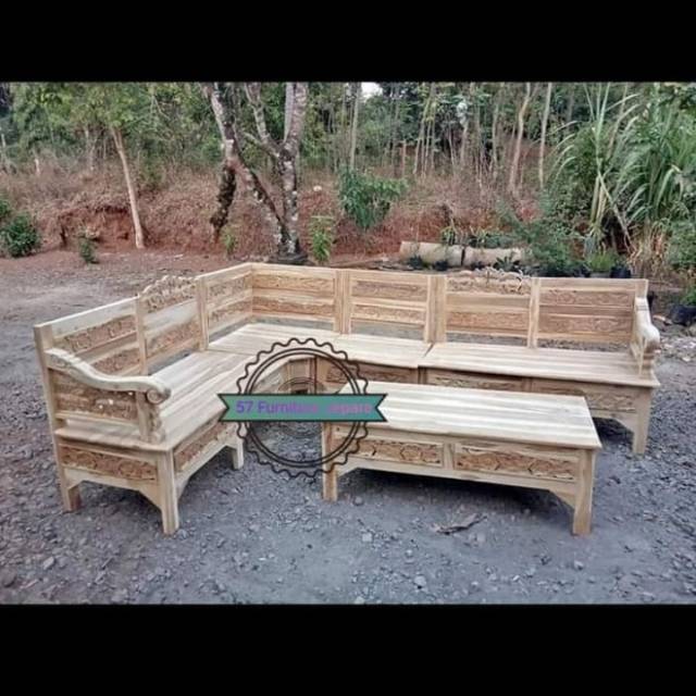 Kursi Tamu Sudut Bagong Ukir Jepara - Meja Kursi Ruang Tamu Jati Mentahan