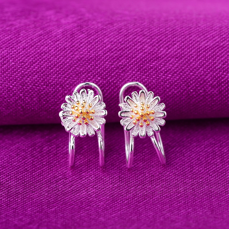 Daisy Stud Earrings Clip Fashion Women's Beautiful Flower Earring Silver Jewelry Sexy Girl Jewelry