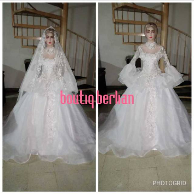 Gaun pengantin + kerudung ( organza )/gaun wedding/baju pengantin