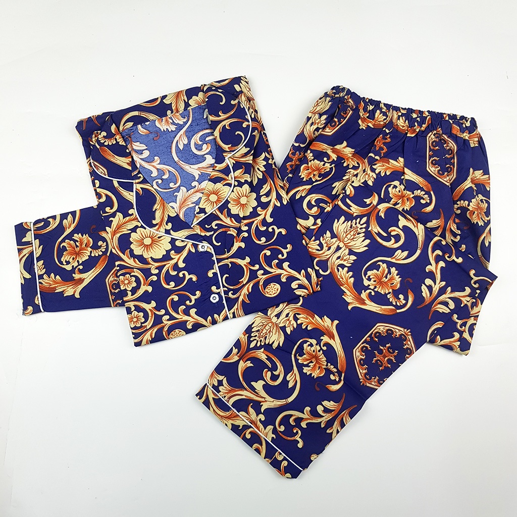 Stelan Baju Tidur Piyama Dewasa Lengan Panjang All Size Motif Lumina-PPL SULTAN NAVY