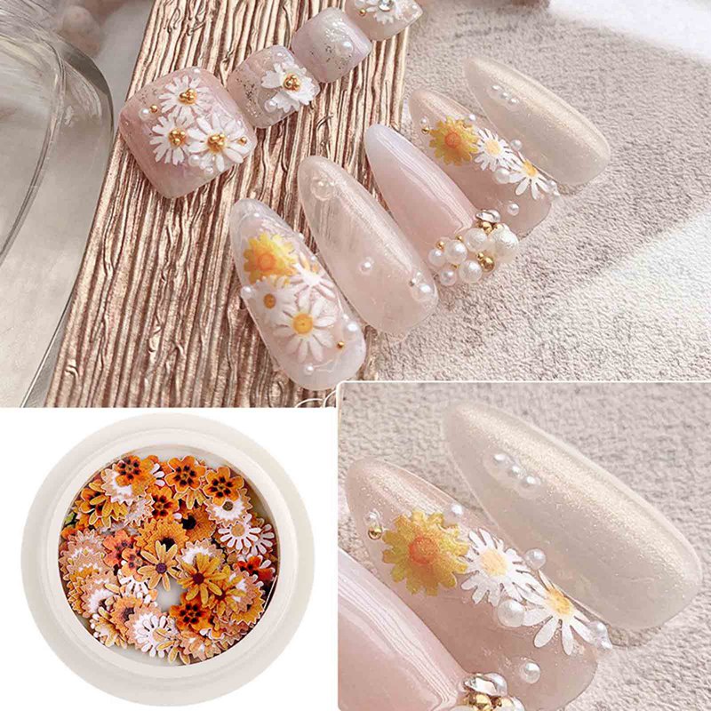 50 Pcs Stiker Nail Art UV Gel Polish Desain Bunga Kering 3D Aneka Warna Untuk Dekorasi Manicure