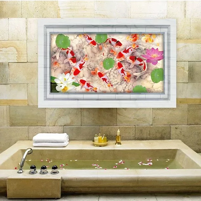 Jual WPSBGS MJ8031A FISH WHITE POND 3D 60X90 KOLAM KOI WALLSTICKER