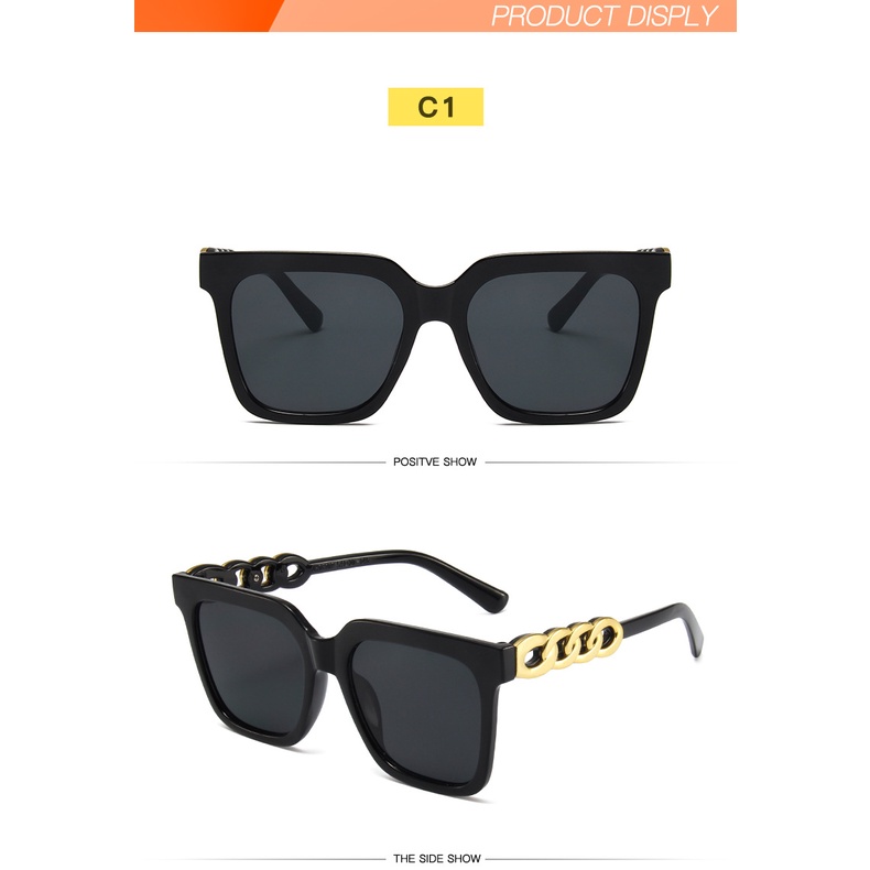 Kacamata Hitam Oversized Bentuk Kotak Warna Emas Untuk Wanita